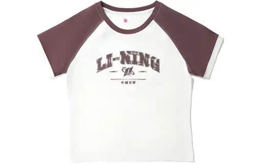 Li Ning Raglan Sleeve T Shirt Women's Ecru Clay Gray Brown