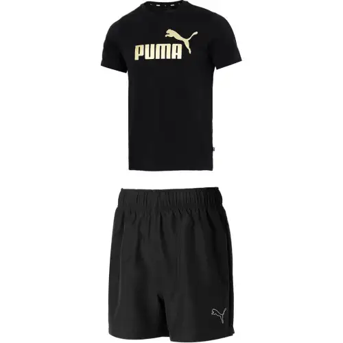 PUMA Casual Sportswear Men's Black Top+Black Shorts Crew Neck Moderate