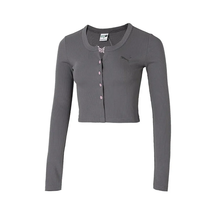 PUMA Crop Tops Women's Gray Crew Neck Moderate
