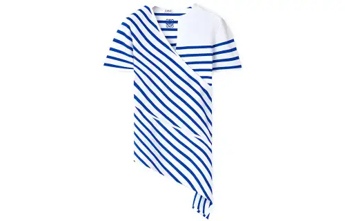 LOEWE T Shirts Women's Blue White Stripes Crew Neck Moderate Straight Fit