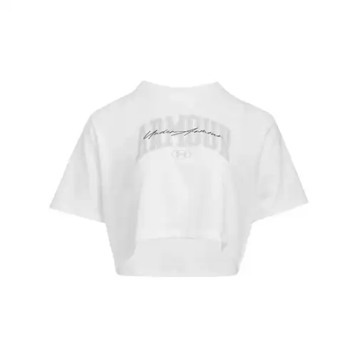 Under Armour Script T Shirts Women's White 100 Crew Neck Moderate