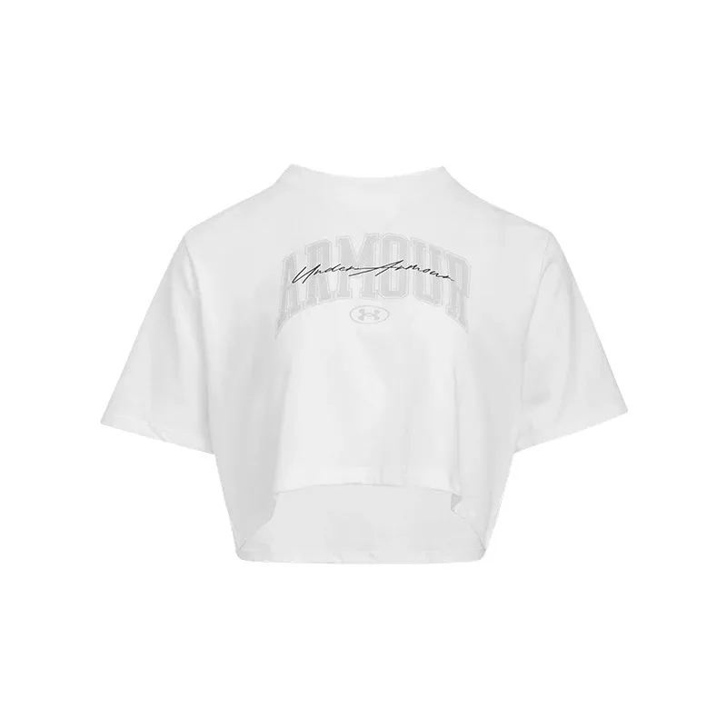 Under Armour Script T-Shirts Women's White 100 Crew Neck Moderate