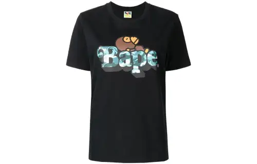A BATHING APE T Shirts Women's Black Crew Neck Moderate Straight Fit