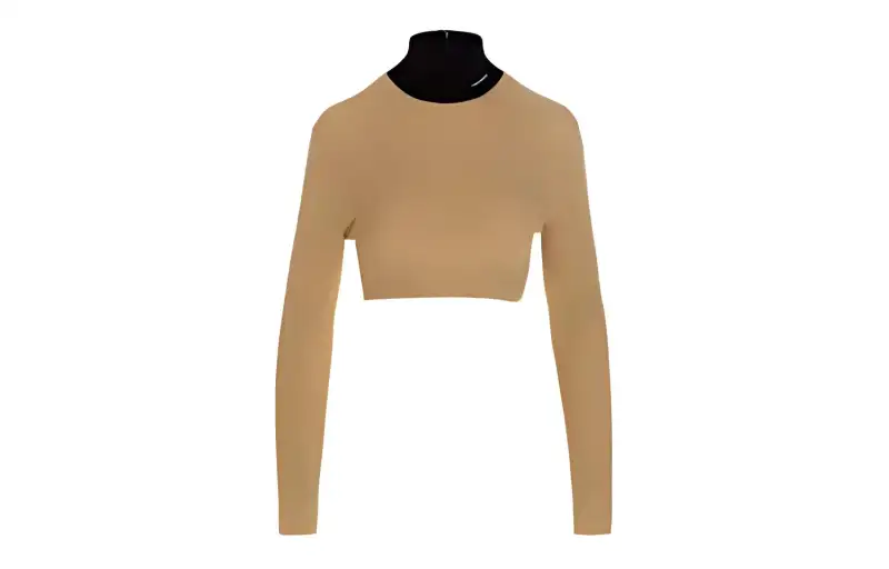 PRADA Crop Tops Women's Gold Turtleneck Moderate
