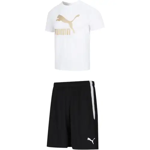PUMA Casual Sportswear Men's Set White Top+Black Shorts Crew Neck Moderate