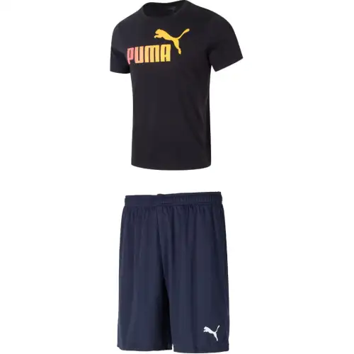 PUMA Casual Sportswear Men's Set Black Top+Navy Blue Shorts Crew Neck Moderate