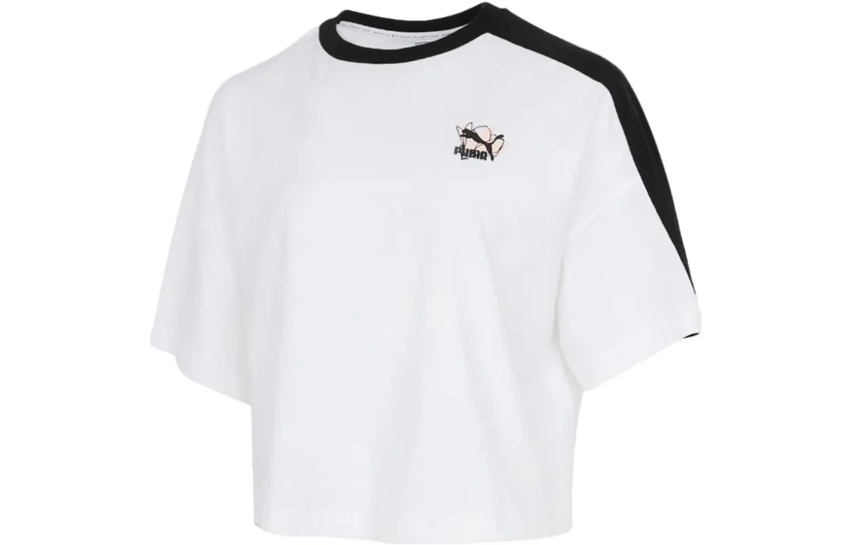 PUMA Crop Tops Women's White Crew Neck Moderate