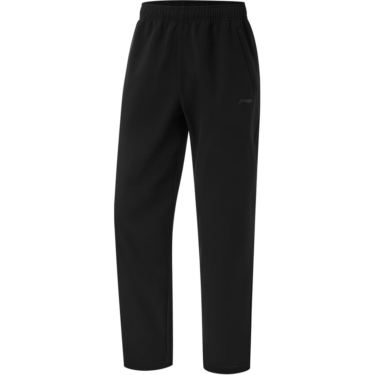 Li Ning Fitness Series Fleece Lined Thermal Athleisure Woven Solid Color Mid Rise Straight Fit Sports Pants Men’s Black