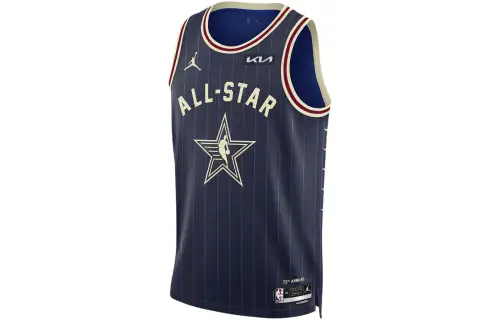 Jordan SS24 NBA All-Star Series Philadelphia 76ers SW Fan Edition 23-24 Season Joel Embiid No. 21 Retro Vertical Striped Knitted Mesh Sleeveless Basketball Vest Men's Navy Blue