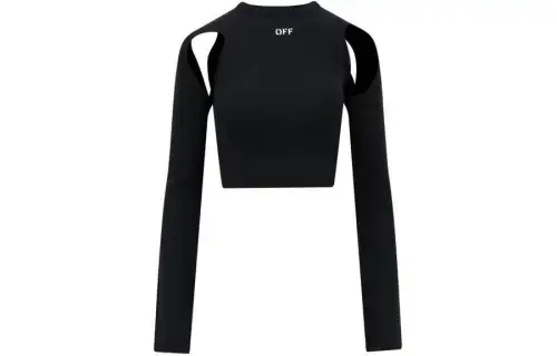 OFF WHITE Sleek Long Sleeve Crop Top Black White