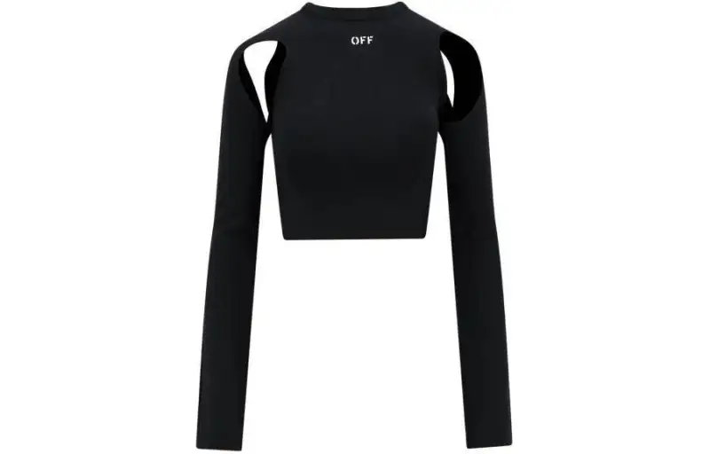 OFF WHITE Sleek Long Sleeve Crop Top Black White