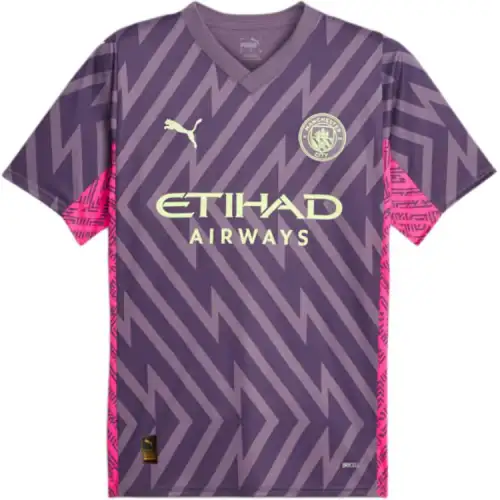 PUMA ESSENTIALS Manchester City Men's Goalkeeper Short Sleeve Jersey Soccer Jersey Men's Purple Charcoal