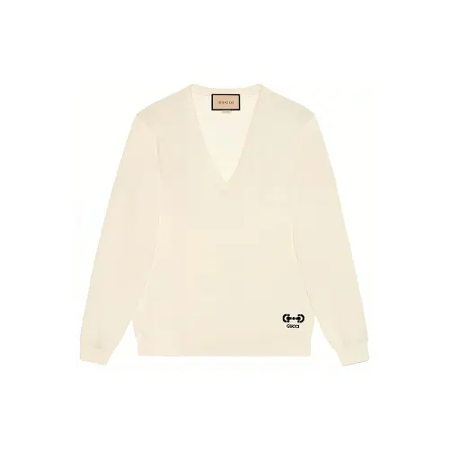 GUCCI V Neck Logo Embroidered Knit Sweater