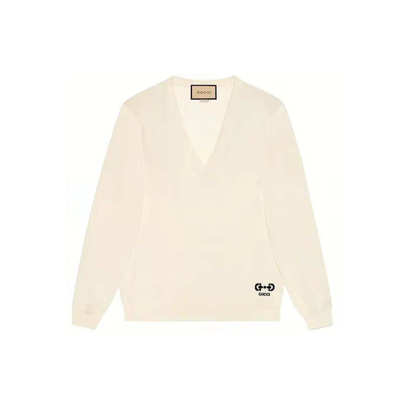 GUCCI V Neck Logo Embroidered Knit Sweater