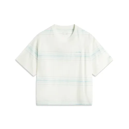 Li Ning Sports Life Collection T Shirt Women's Ivory/Light Sky Blue Stripes