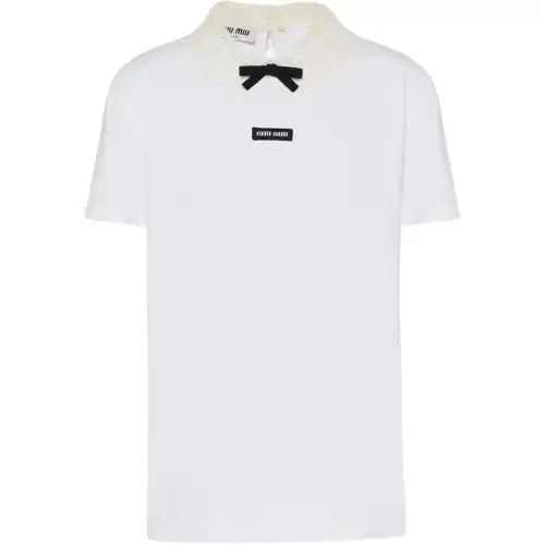 MIU MIU T Shirts Women's White Lapel Moderate Straight Fit