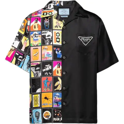 PRADA Shirts Men's Black Lapel Moderate