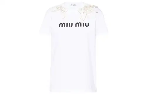 MIU MIU T Shirts Women's White Crew Neck Moderate Straight Fit