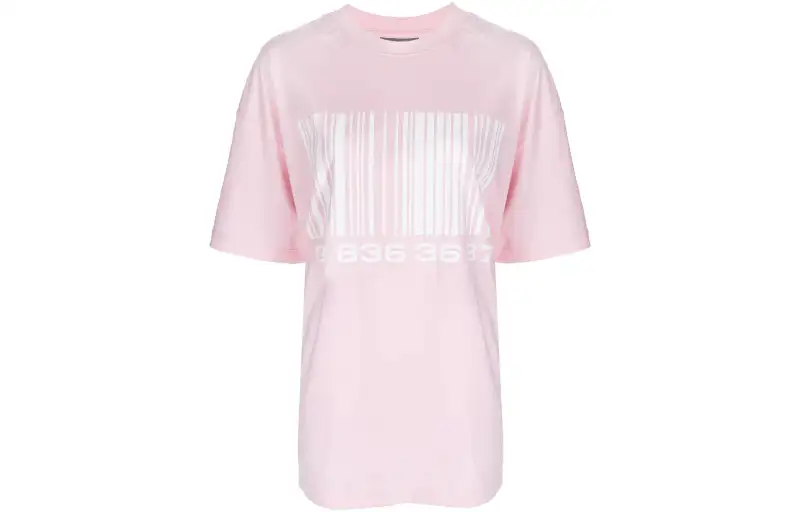 Vetements T Shirts Women's Pink Crew Neck Moderate Straight Fit