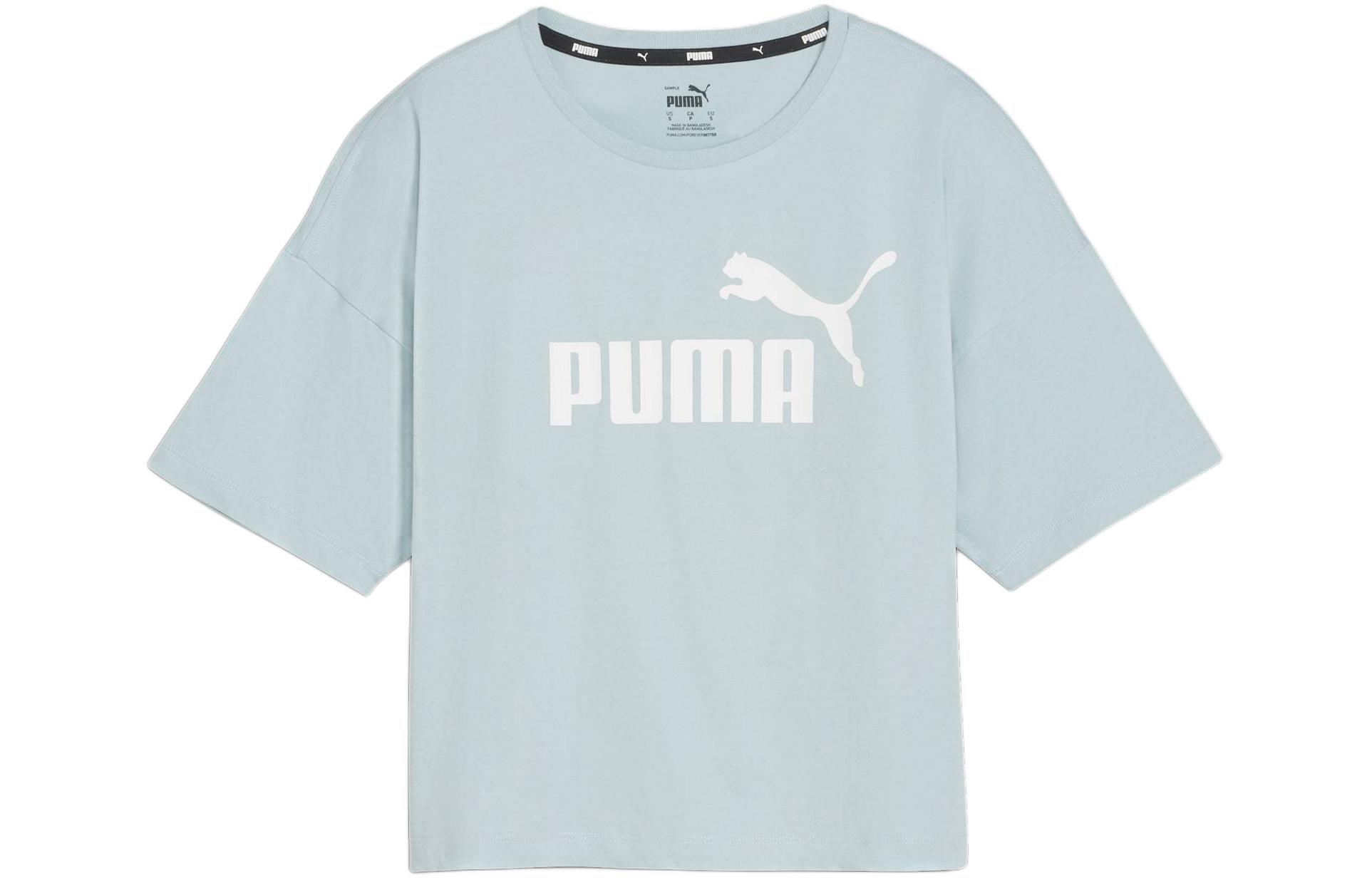 PUMA ESSENTIALS T Shirts Women's Sky Blue Crew Neck Moderate Straight Fit