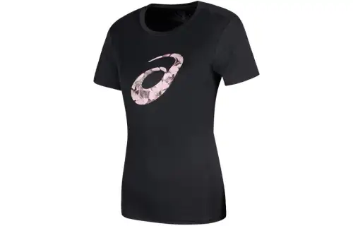 ASICS T Shirts Women's Black Crew Neck Thin Straight Fit
