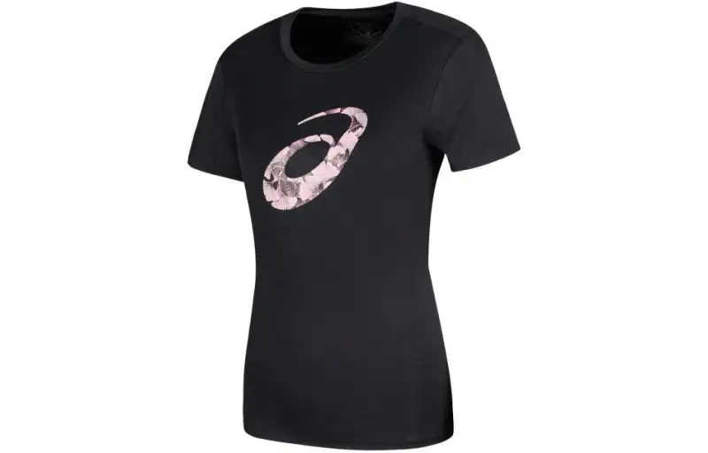 ASICS T Shirts Women's Black Crew Neck Thin Straight Fit