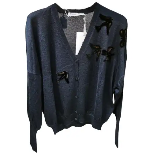 DIOR Sweaters Women's Blue V Neck Moderate Cardigan