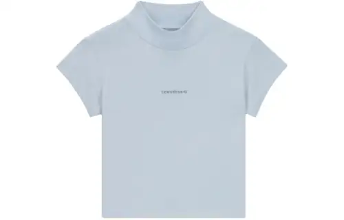 Converse Wordmark Short T Shirts Women's Blue Half Turtleneck Moderate Straight Fit