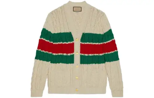 GUCCI Cotton Web Cardigan Beige