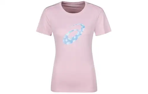 ASICS T Shirts Women's Pink Crew Neck Moderate Straight Fit