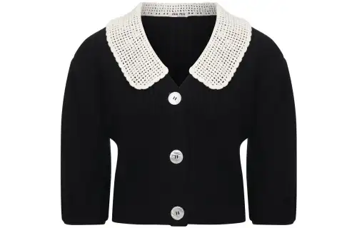 MIU MIU Crop Tops Women's Black Lapel Moderate