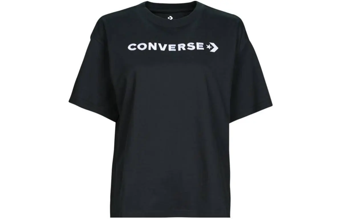Converse Wordmark Relaxed Drop Shoulder Sleeve T Shirt Women's Black
