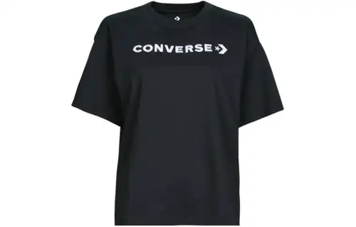 Converse Wordmark Relaxed T Shirts Women's Black Crew Neck Moderate Other