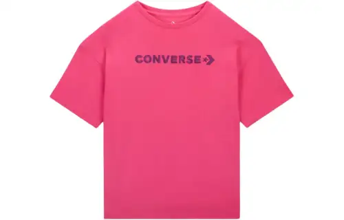Converse T Shirts Women's Pink Crew Neck Moderate Straight Fit