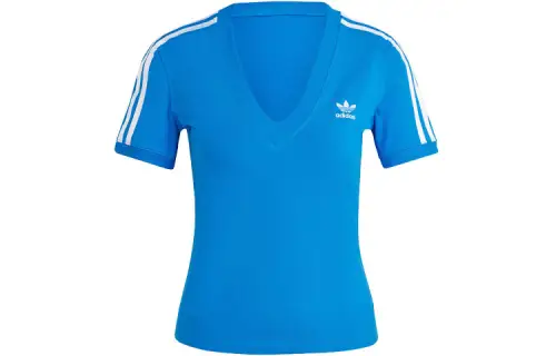 adidas originals Women's 3-Stripes V-Neck Slim Tee Blue