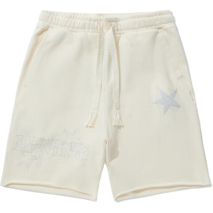 Li Ning, colored comfortable breathable sports beige shorts, mid rise, loose straight fit