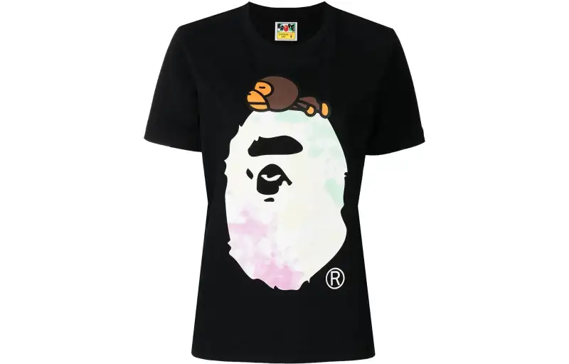 A BATHING APE T Shirts Women's Black Crew Neck Moderate Straight Fit
