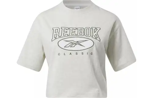 Reebok CL AE BIG LOGO CROP TEE T Shirt Women's Light Gray