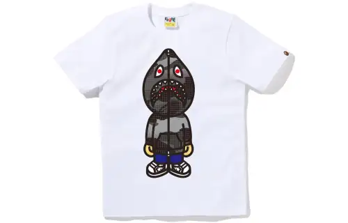 Bape Women's Grid Camo Classic Milo Shark Tee Black Burgundy