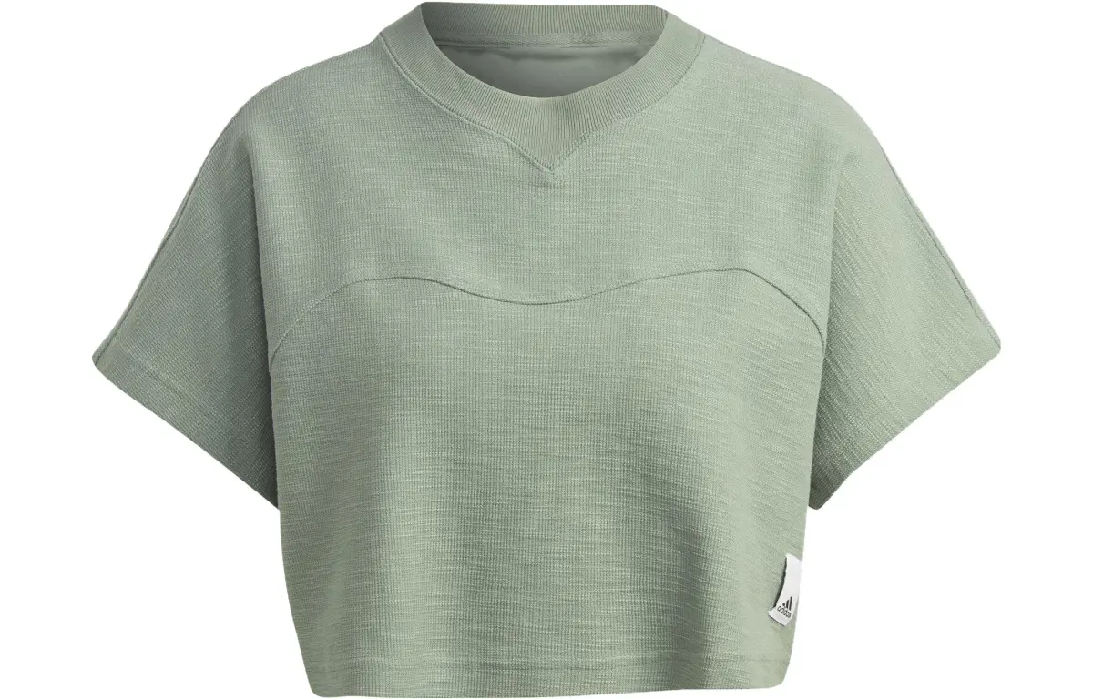 Adidas Lounge Crop Tops Women's Green Crew Neck Moderate