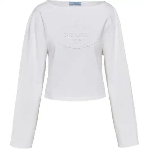 PRADA T Shirts Women's White Crew Neck Moderate Straight Fit