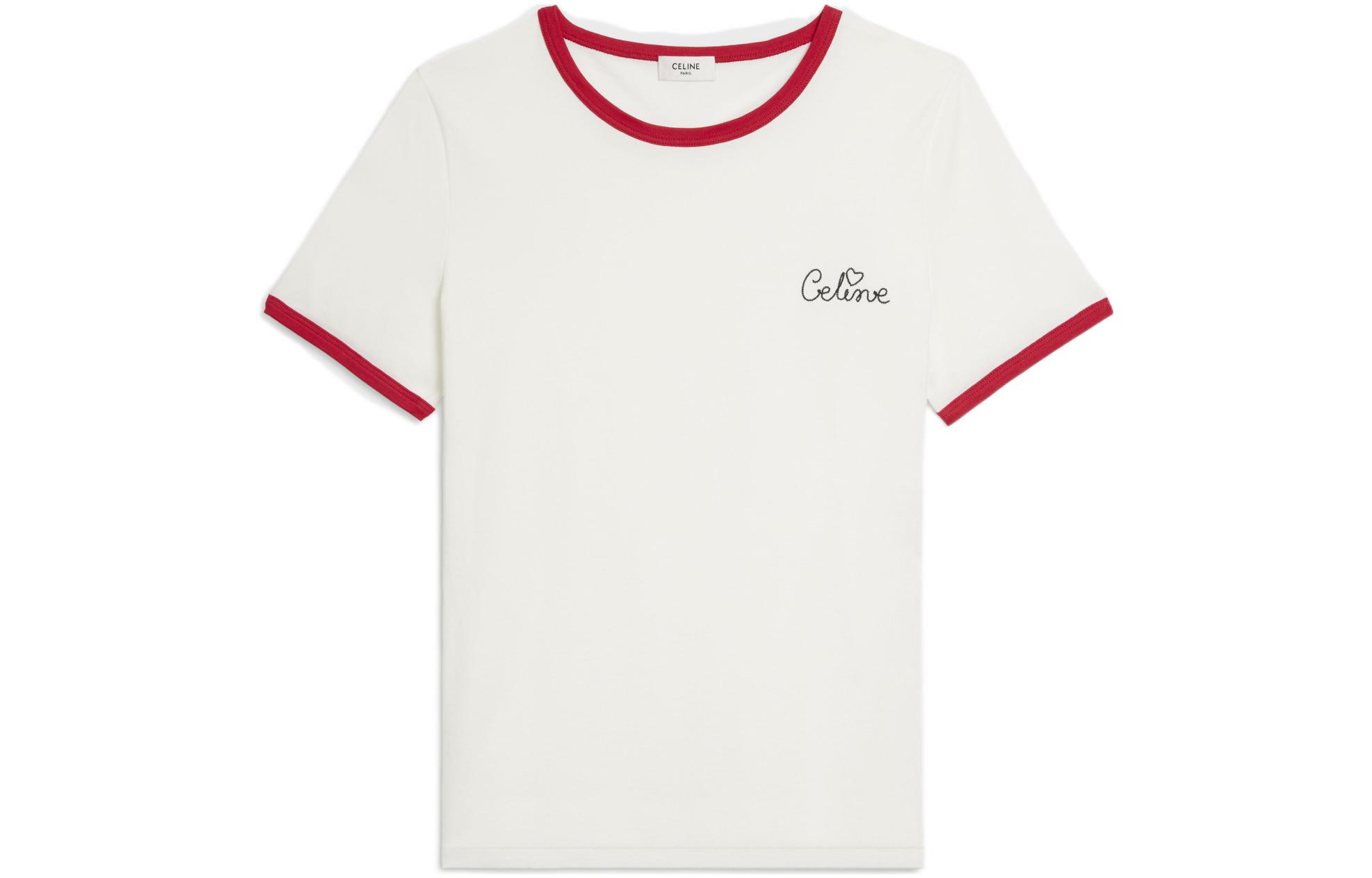 CELINE Celine, capsule, knitted white T-shirt, with embroidery, with short sleeve