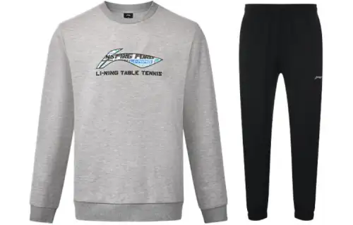 Li Ning Sweatshirt Sets Unisex Gray+Black Crew Neck Moderate