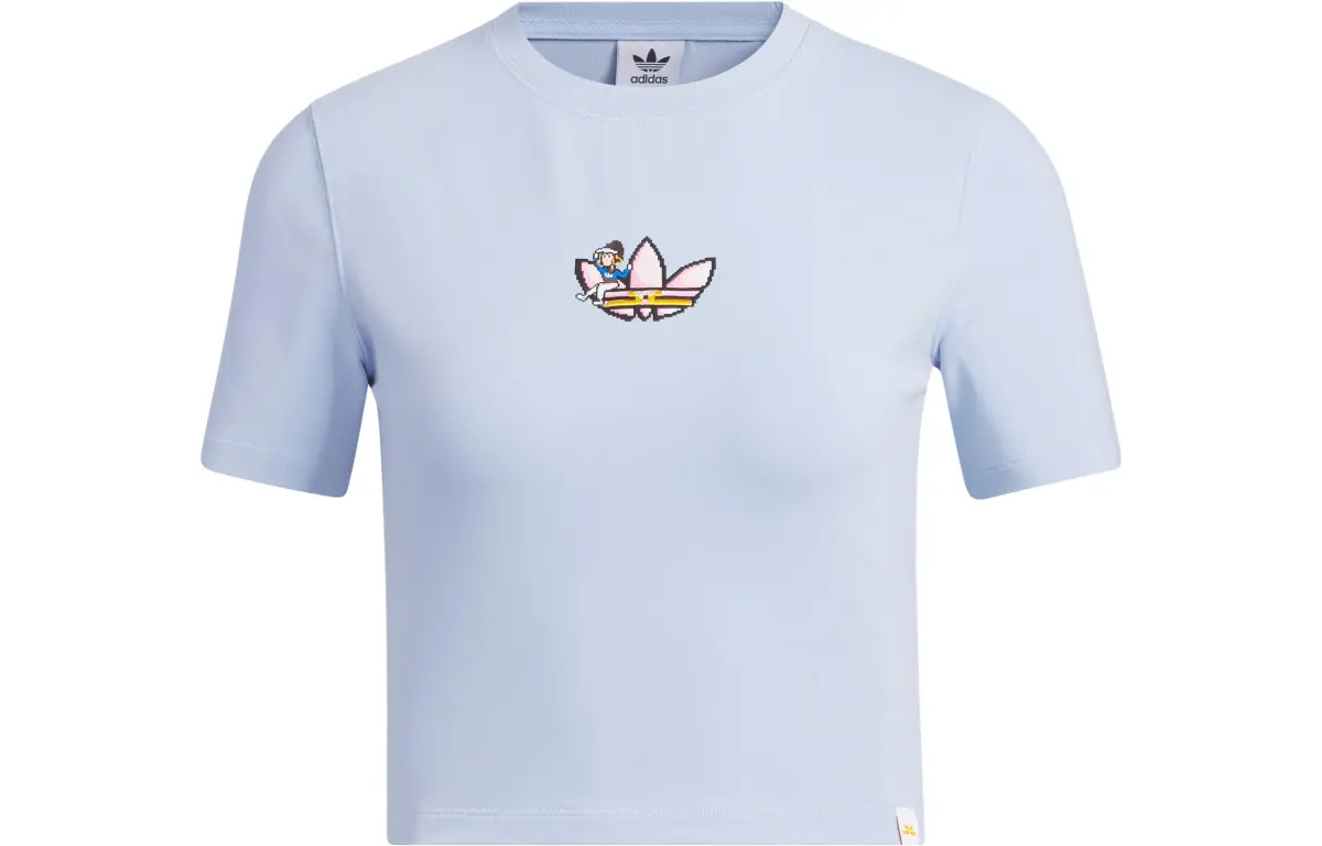 Adidas Originals Monkey Kingdom Collaboration Crop Tops Women's Light Pink Blue Crew Neck Moderate