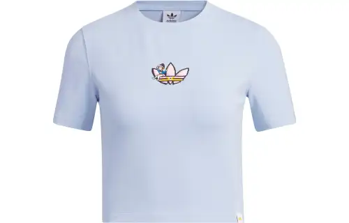 Adidas Originals Monkey Kingdom Crop Tops Women's Light Pink Blue Crew Neck Moderate