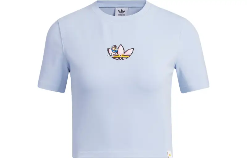 Adidas Originals Monkey Kingdom Crop Tops Women's Light Pink Blue Crew Neck Moderate