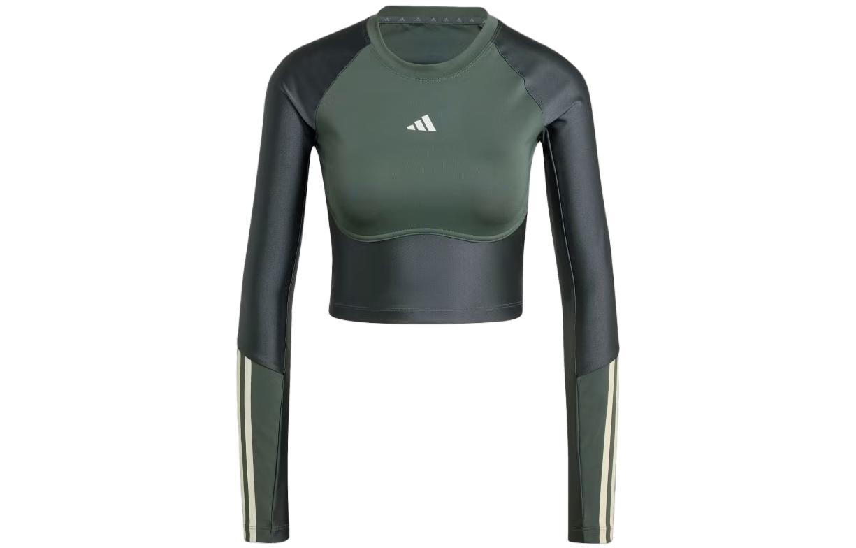 Adidas Hyperglam Shine Training Crop Long Sleeve Tee T-Shirt Women's Green