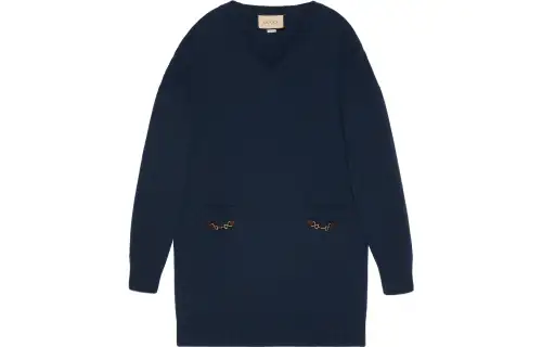 GUCCI Sweaters Women's Dark Blue V Neck Moderate Other
