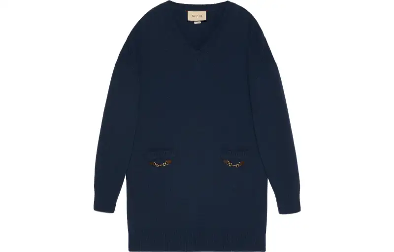 GUCCI Sweaters Women's Dark Blue V Neck Moderate Other