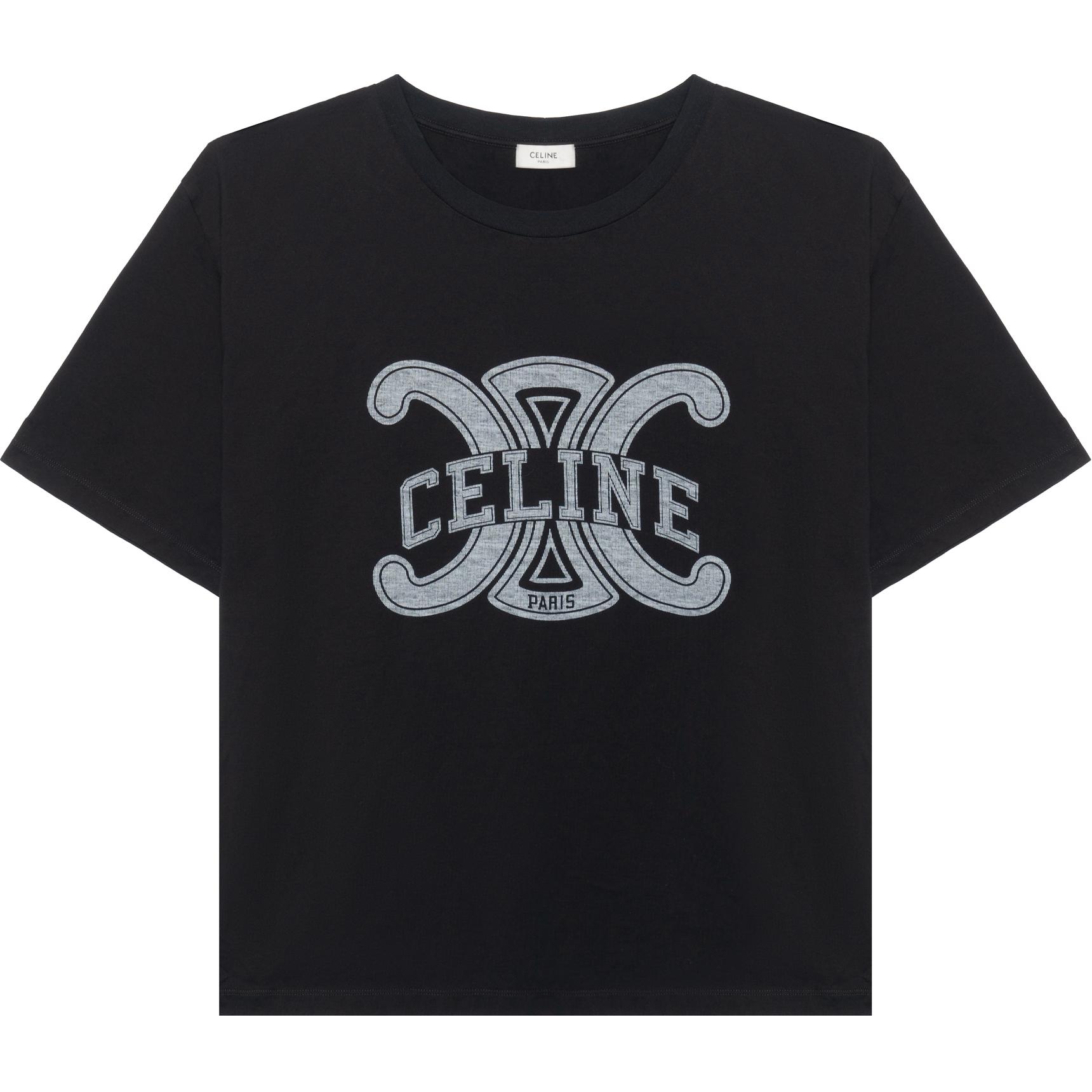 CELINE Celine, black T-shirt with a round collar, with your logo imprint